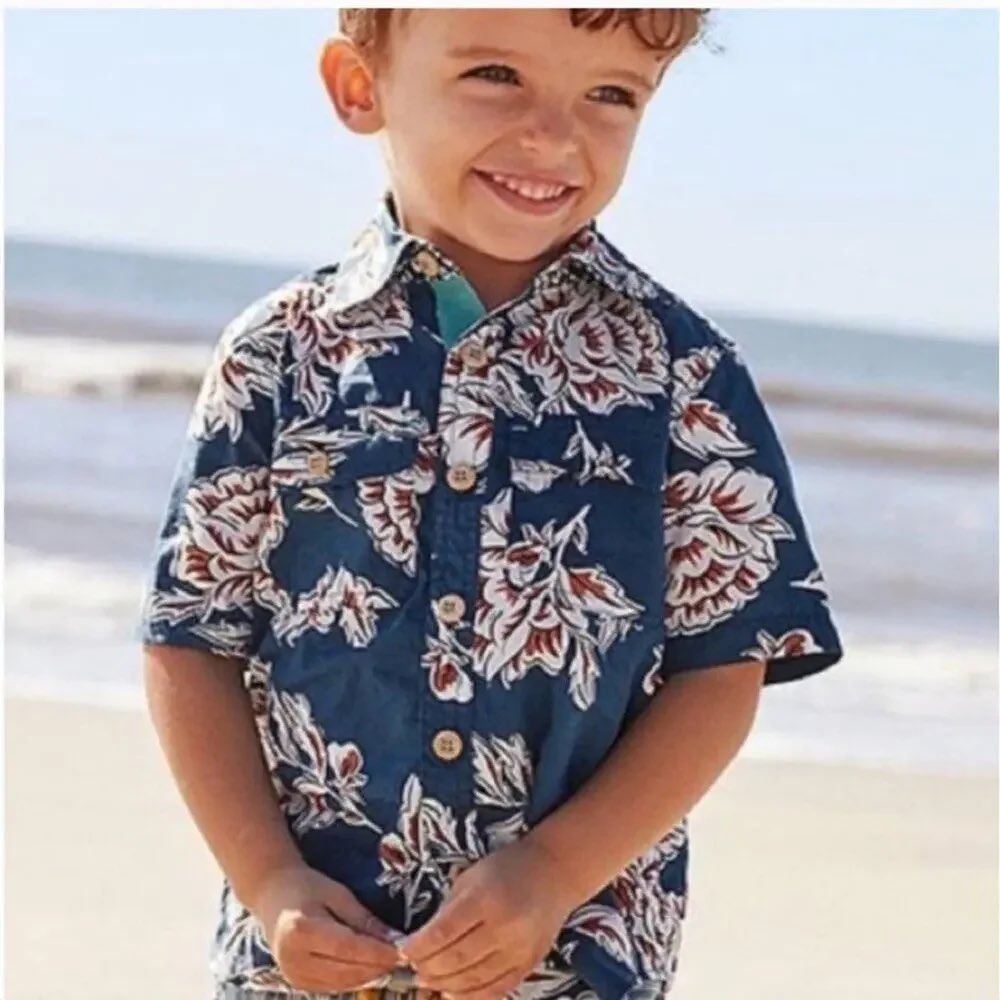 Matilda Jane Floral Button Down Kids Size 6 Blue Short Sleeve Shirt